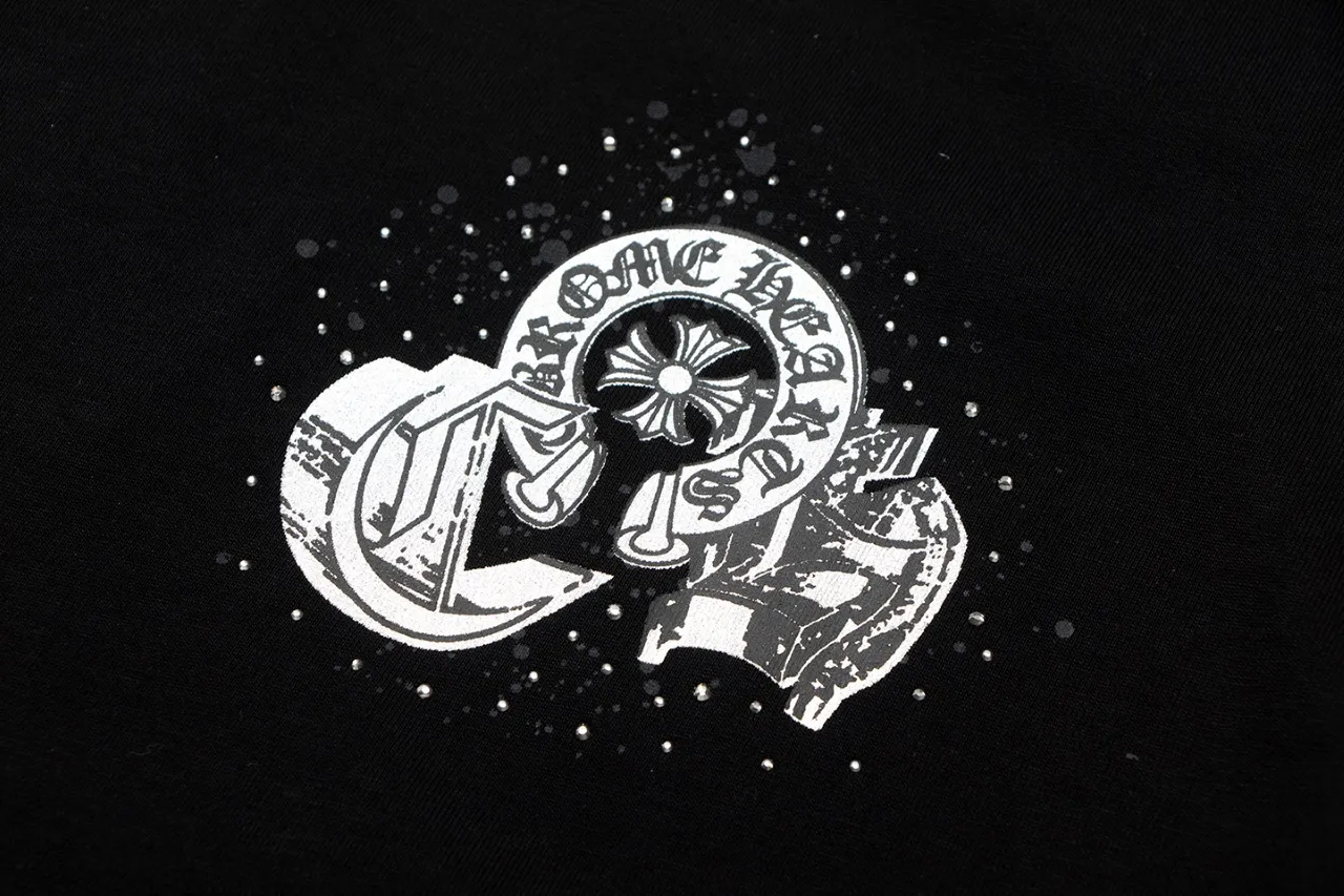 P170 Chrome Hearts Chrome Hearts Inkjet Gypsophila Hot Diamond Sanskrit Short Sleeves Size: SMLXL Color: Black White